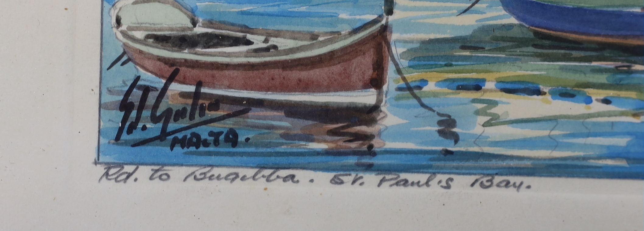 S.J. Galea, watercolour, Road to Bugibba, St Paul's Bay, Malta, signed and dated 1969, 17 x 27cm